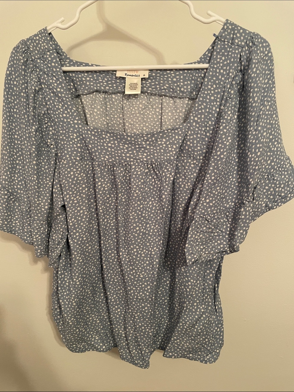 Urban Romantics Dusty Blue Dot Print Square Neck Blouse